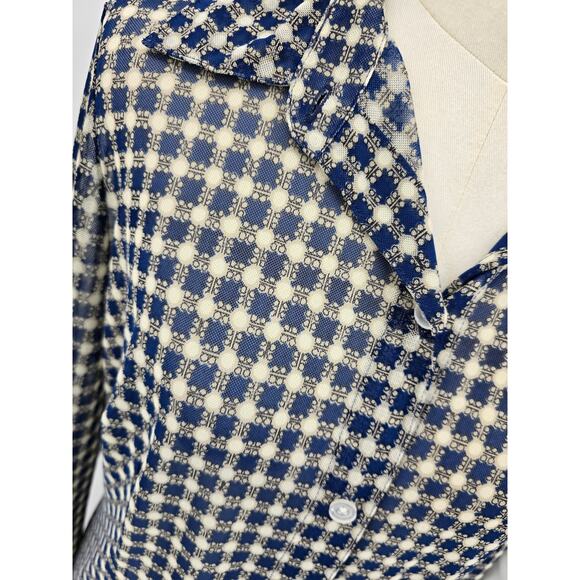 Cabi Art to Wear Button Up Sheer Navy & Cream Geometric - Picture 2 of 7